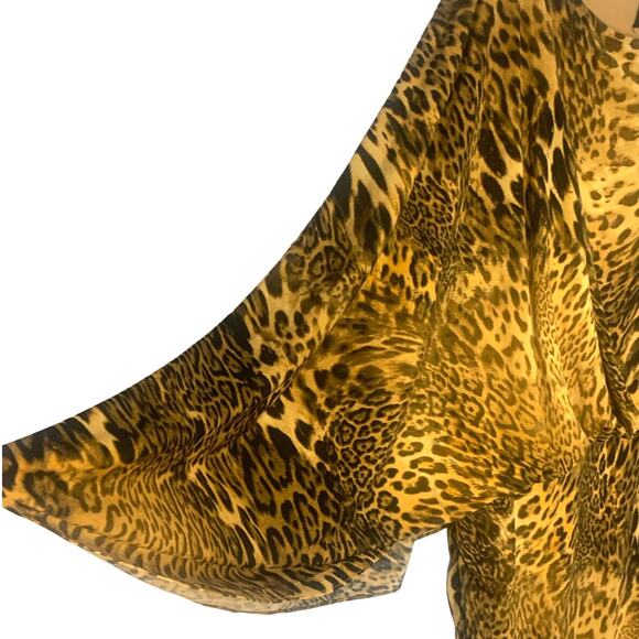 ASHRO Leopard Dress 18 Black / Gold Bodycon Cape Sleeve Tuck Front Sexy Elegant - Picture 5 of 11